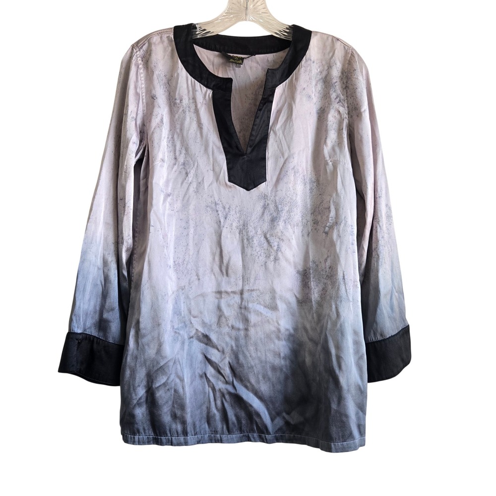 Citron Collection XS Tunic Women Grey Ombre Silk Blend Split Neck Excellent‎
